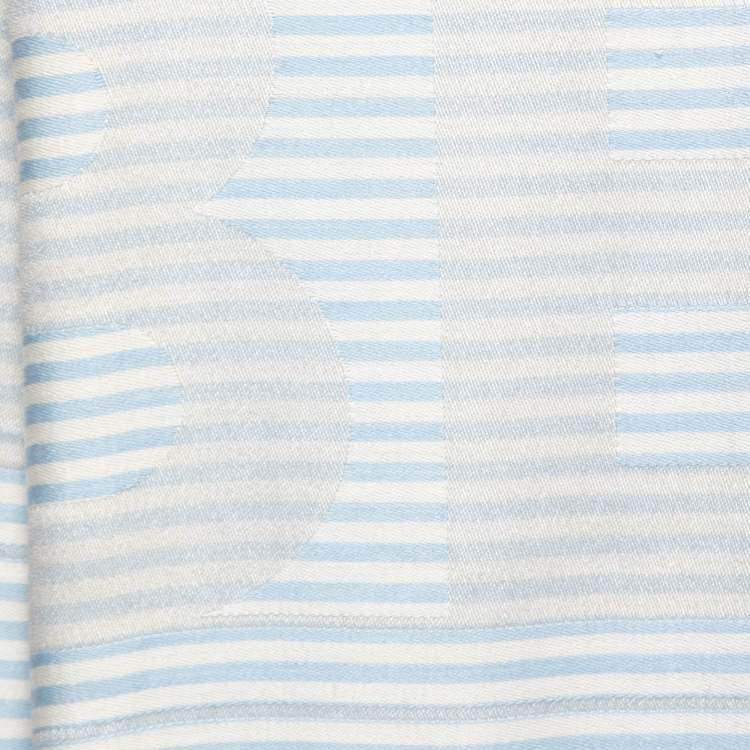 Pre Owned Burberry Pale Blue Striped Font Jacquard Silk & Wool Scarf