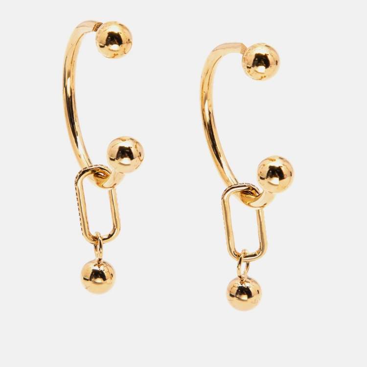 Pre Owned Burberry Crystals Gold Tone Hoop Earrings