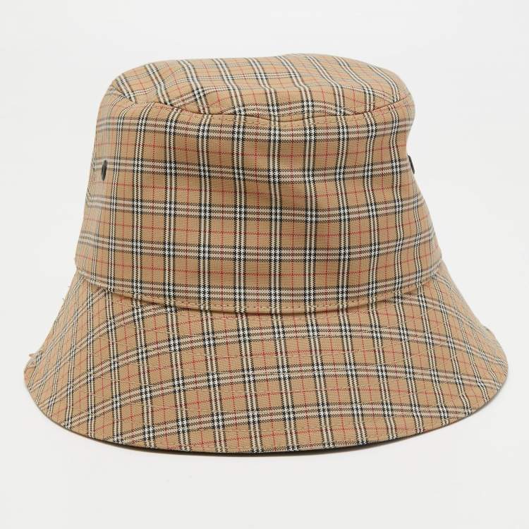 Pre Owned Burberry Beige Micro Check Bucket Hat S