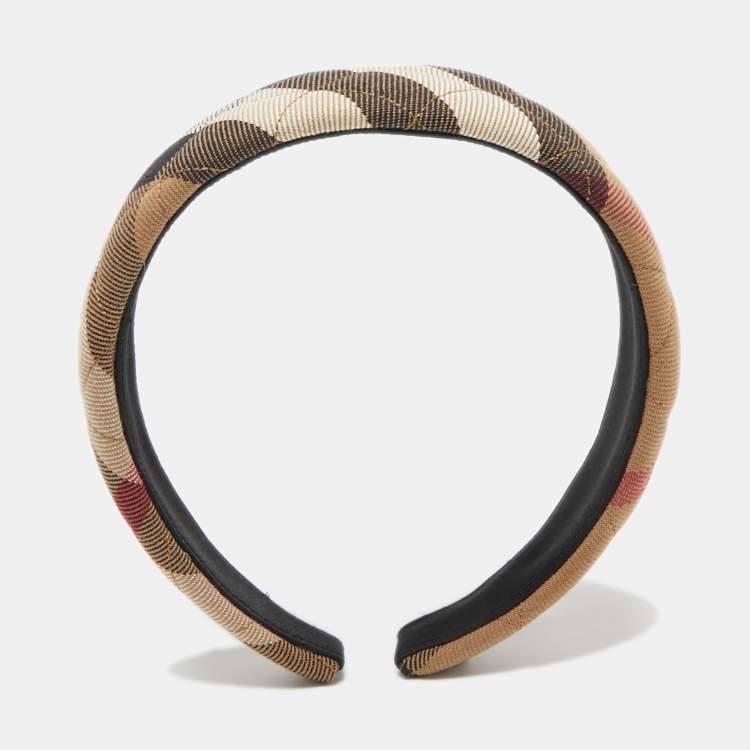 Pre Owned Burberry Brown House Check Canvas Quilted Headband 