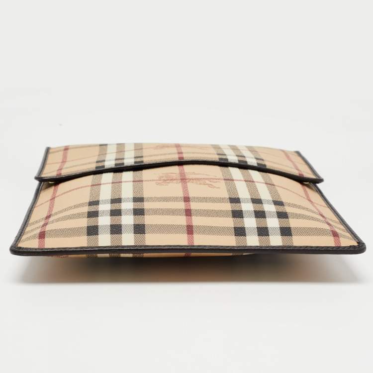 Pre Owned Burberry Beige Haymarket Check Coated Canvas Tablet Sleeve 