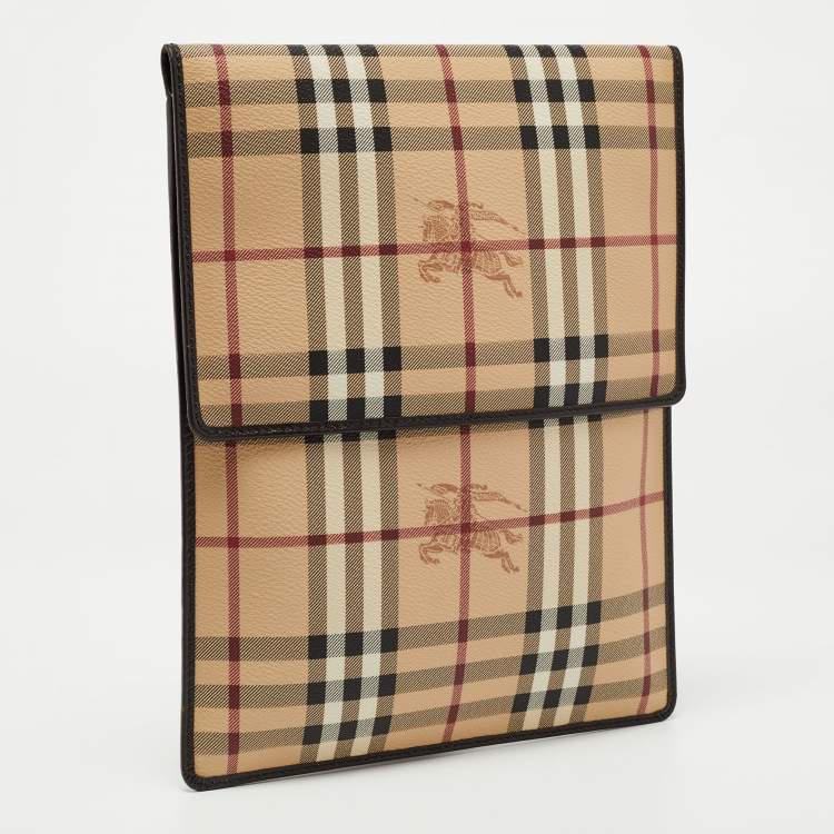 Pre Owned Burberry Beige Haymarket Check Coated Canvas Tablet Sleeve 