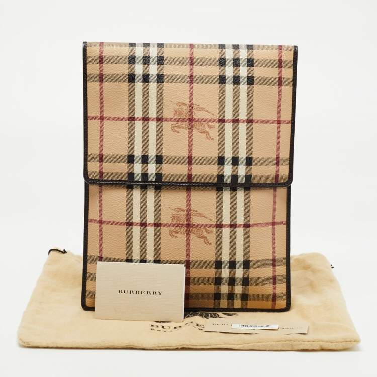 Pre Owned Burberry Beige Haymarket Check Coated Canvas Tablet Sleeve 