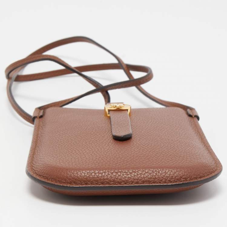 Pre Owned Burberry Brown Leather Anne Phone Pouch with Strap