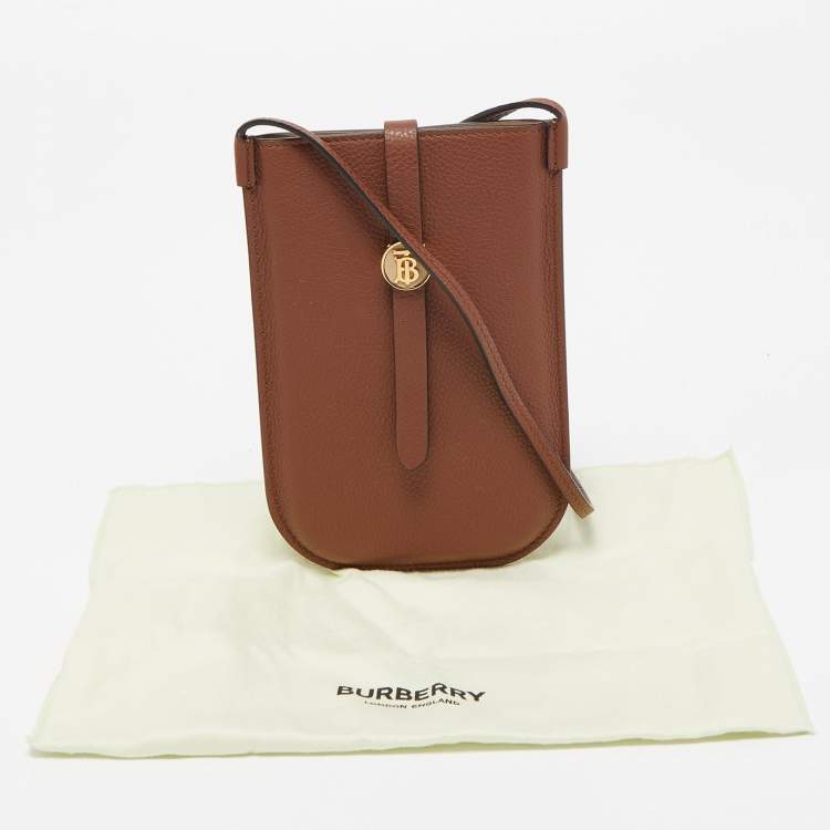Pre Owned Burberry Brown Leather Anne Phone Pouch with Strap