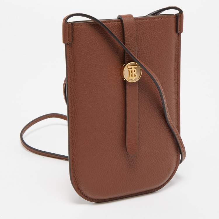 Pre Owned Burberry Brown Leather Anne Phone Pouch with Strap
