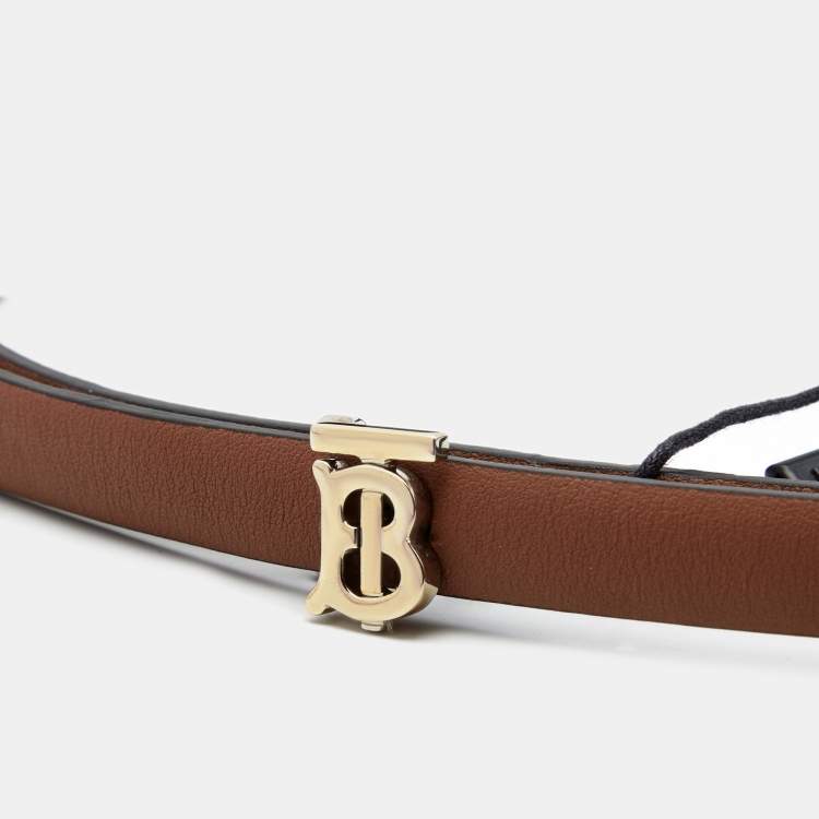 Pre Owned Burberry Black/Brown Leather TB Logo Slim Reversible Belt L