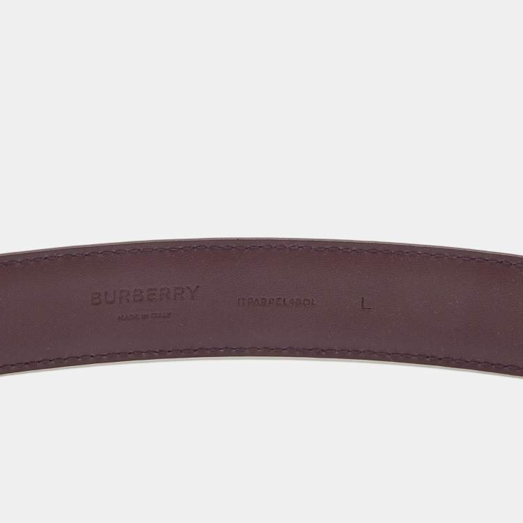 Pre Owned Burberry Burgundy Leather Simple TB Buckle Belt L