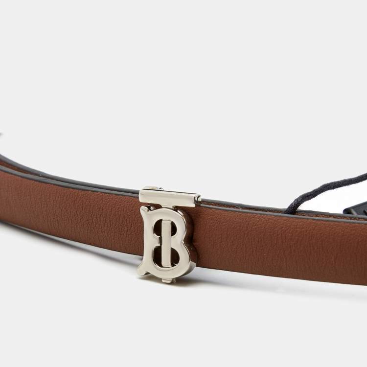 Pre Owned Burberry Black/Brown Leather TB Logo Slim Reversible Belt L