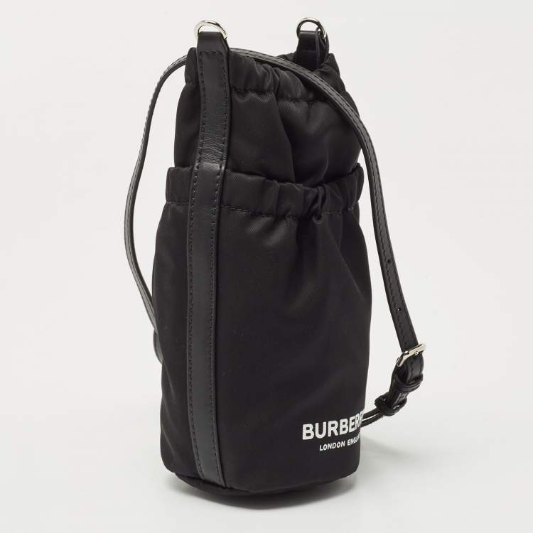 Pre Owned Burberry Black Nylon Water Bottle Holder Strap Pouch