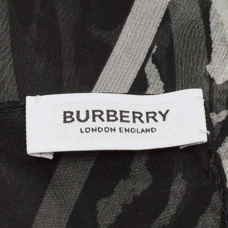 Pre Owned Burberry Black/White Angel Leopard Print Silk Chiffon Scarf
