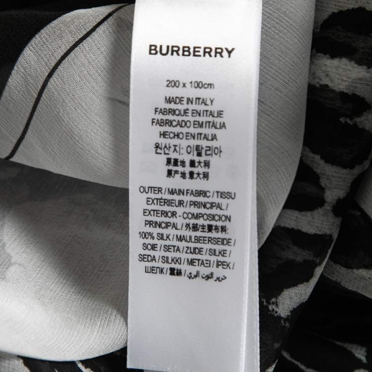 Pre Owned Burberry Black/White Angel Leopard Print Silk Chiffon Scarf