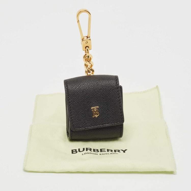 Pre Owned Burberry Black Grained Leather Earphone Case Charm