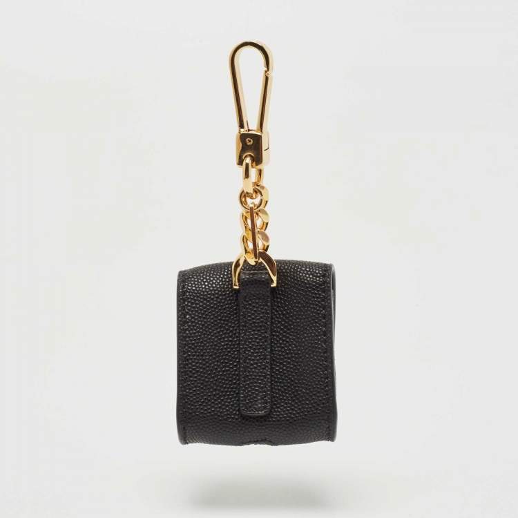 Pre Owned Burberry Black Grained Leather Earphone Case Charm