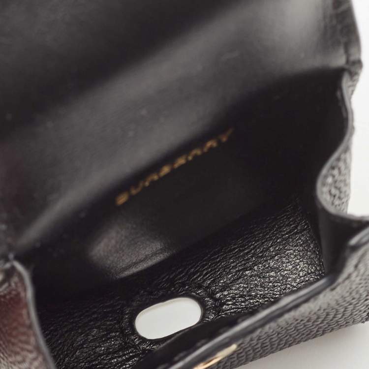 Pre Owned Burberry Black Grained Leather Earphone Case Charm