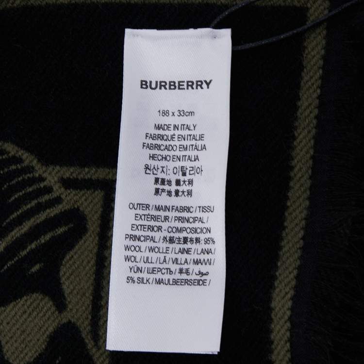 Pre Owned Burberry Fern Green Logo Oak Leaf Wool & Silk Football Scarf
