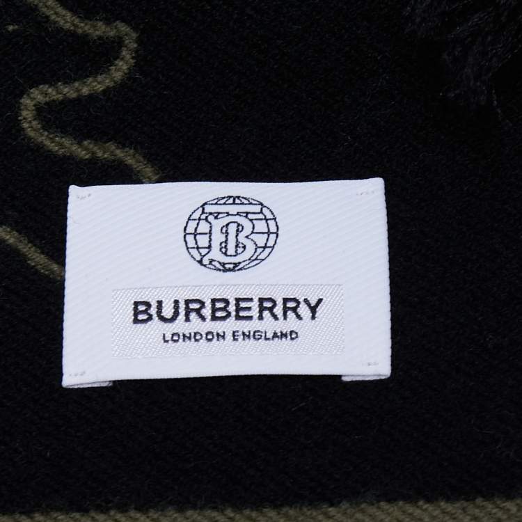 Pre Owned Burberry Fern Green Logo Oak Leaf Wool & Silk Football Scarf