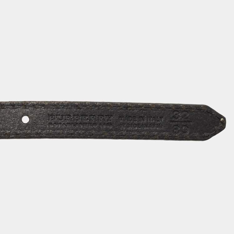Pre Owned Burberry Gun Metal Leather Embellished Seabrook15 Skinny Belt 80CM