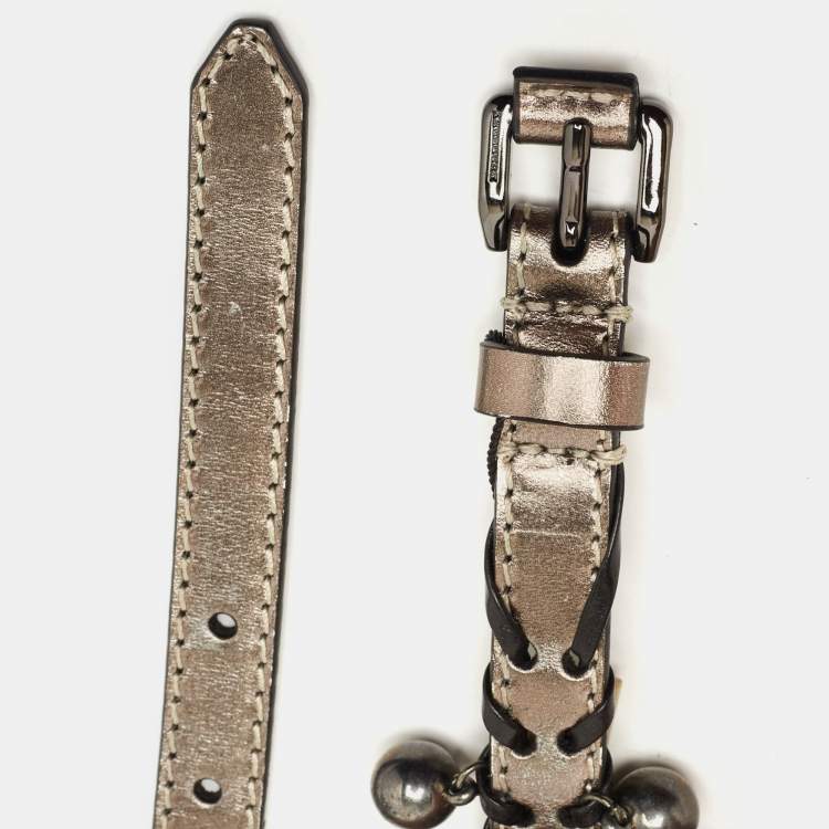 Pre Owned Burberry Gun Metal Leather Embellished Seabrook15 Skinny Belt 80CM