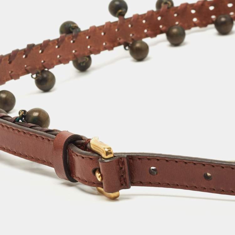 Pre Owned Burberry Dark Brown Leather Embellished Seabrook15 Skinny Belt 90CM