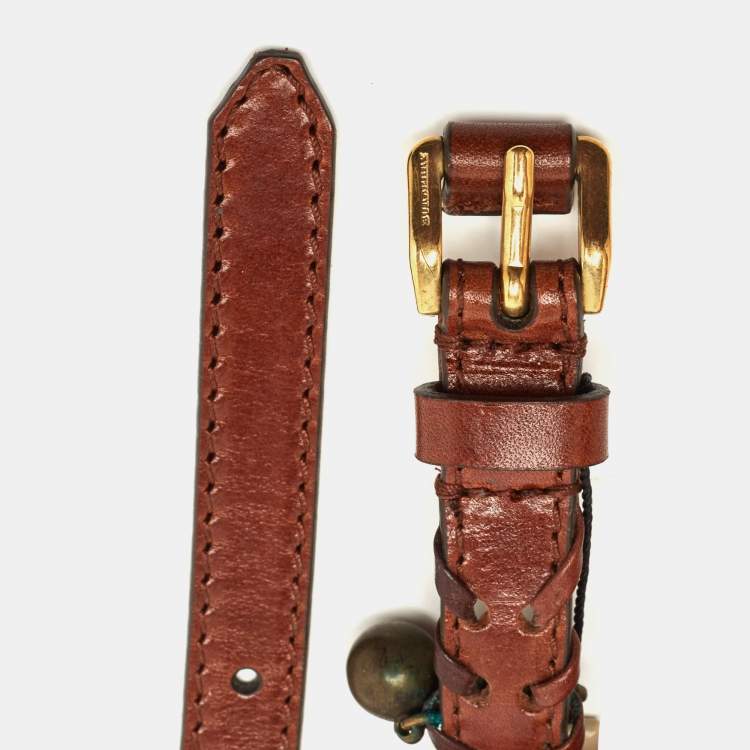Pre Owned Burberry Dark Brown Leather Embellished Seabrook15 Skinny Belt 90CM
