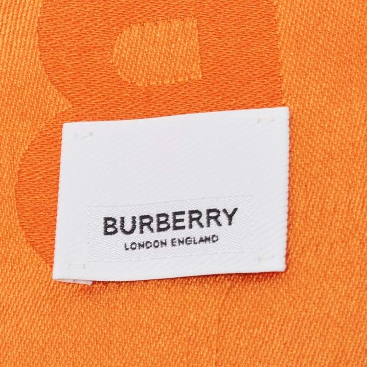 Pre Owned Burberry Orange Monogram Jacquard Silk & Wool Scarf