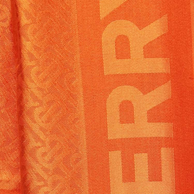 Pre Owned Burberry Orange Monogram Jacquard Silk & Wool Scarf