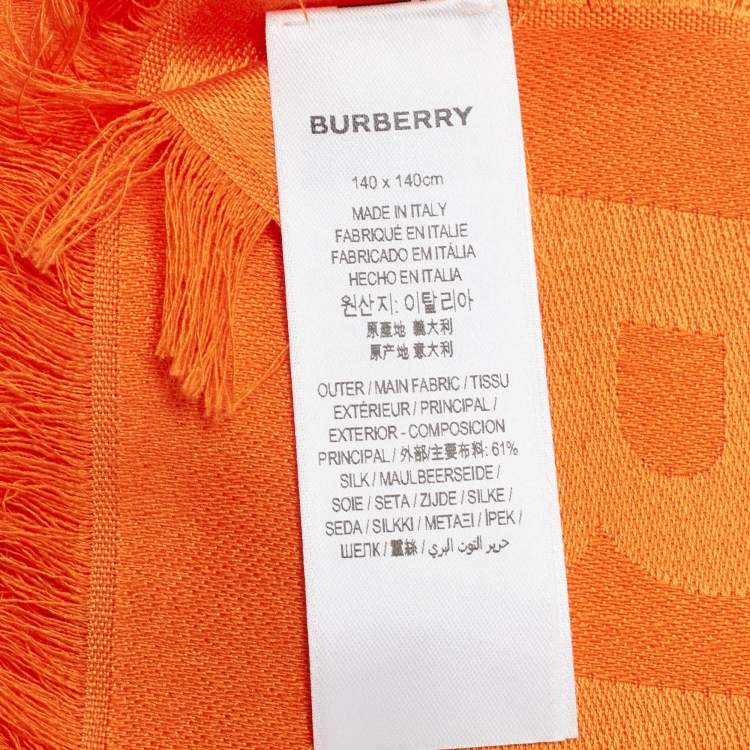Pre Owned Burberry Orange Monogram Jacquard Silk & Wool Scarf