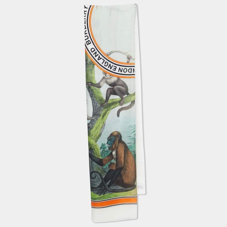 Pre Owned Burberry Opal Green Monkey Print Cashmere Stole