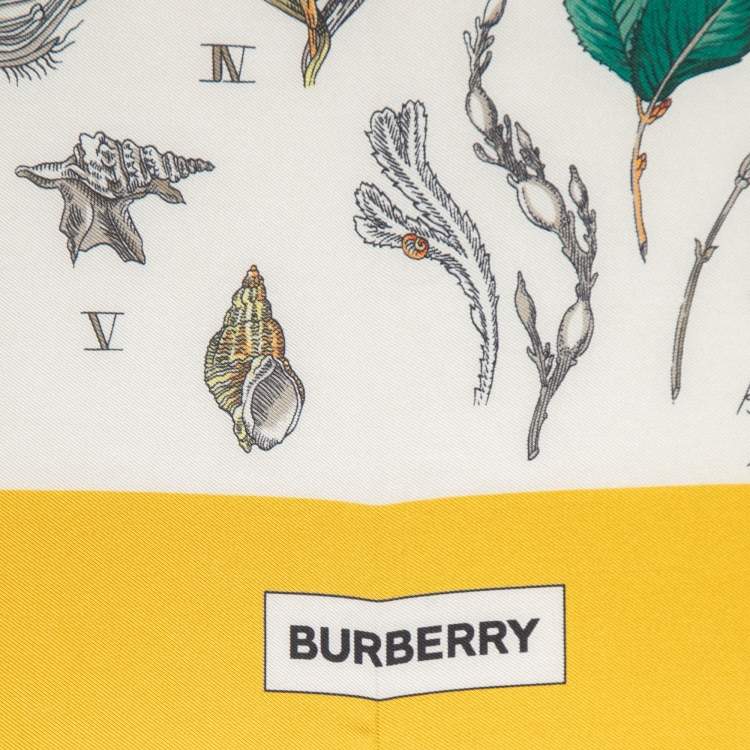 Pre Owned Burberry Yellow Botanical Study Print Silk Scarf