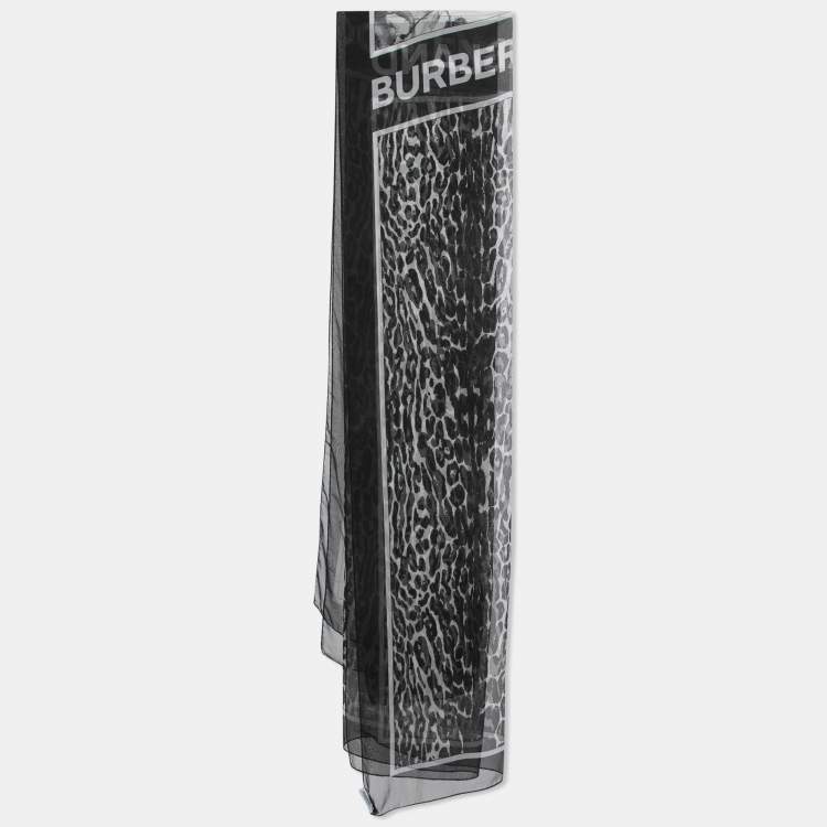 Pre Owned Burberry Black Animal Printed Silk Scarf