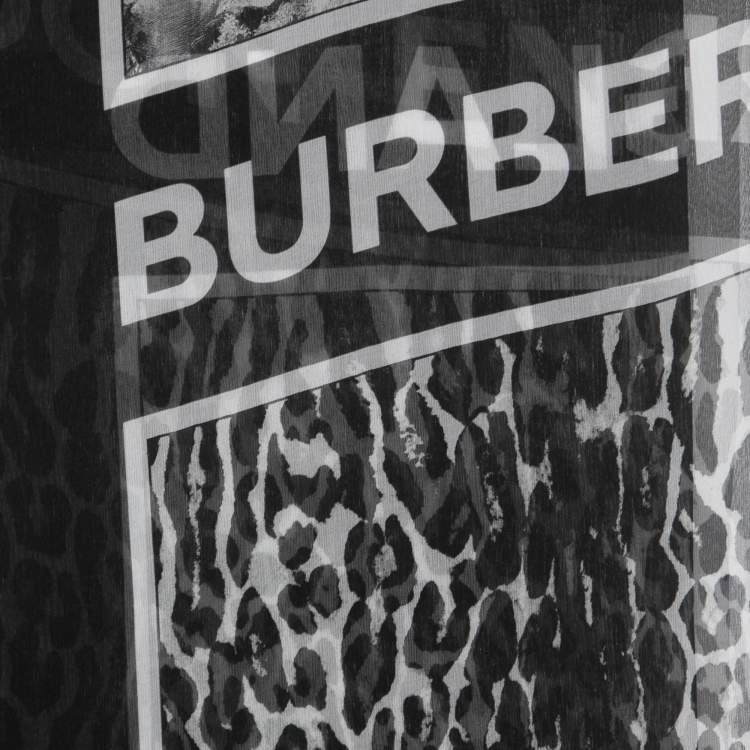 Pre Owned Burberry Black Animal Printed Silk Scarf