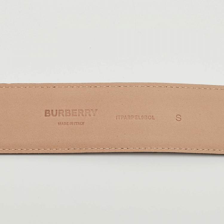 Pre Owned Burberry Black Leather TB Logo Buckle Belt S