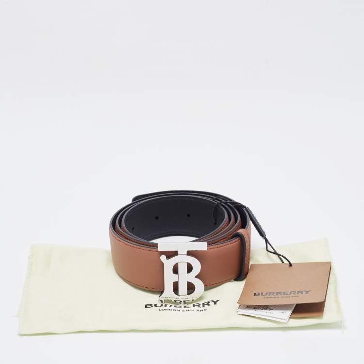 Pre Owned Burberry Black/Brown Leather TB Logo Reversible Belt S