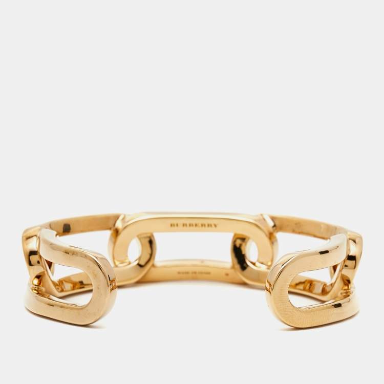 Pre Owned Burberry Chain Link Gold Tone Cuff Bracelet