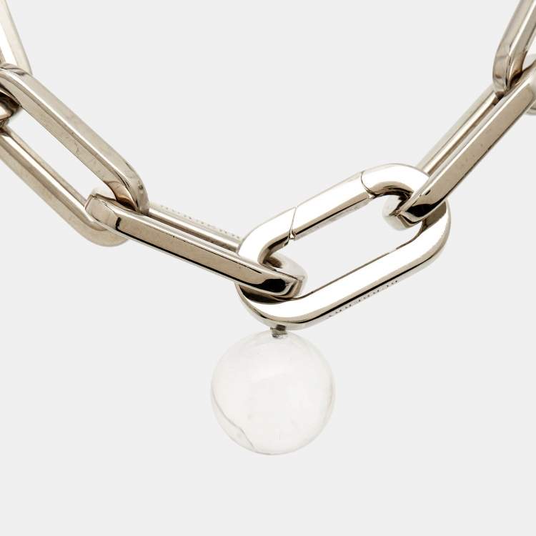 Pre Owned Burberry Palladium Plated Chain Link Glass Ball Charm Bracelet