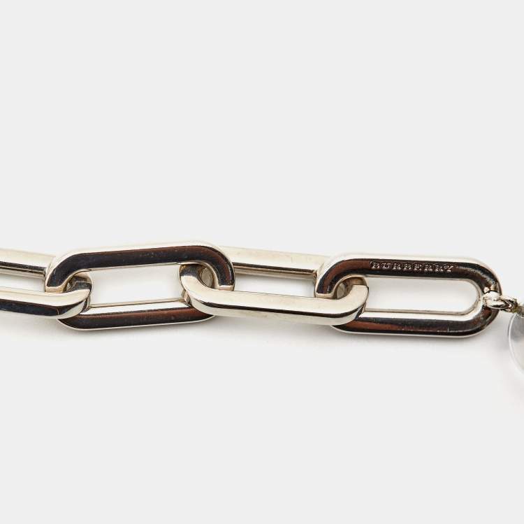 Pre Owned Burberry Palladium Plated Chain Link Glass Ball Charm Bracelet