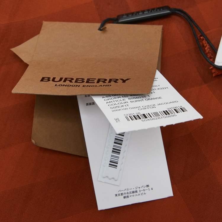 Pre Owned Burberry Brown Giant Checked Silk Chiffon Scarf