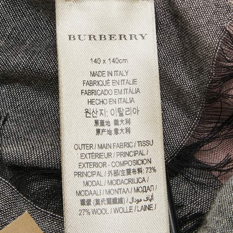 Pre Owned Burberry Grey/White Mega Checked Modal and Silk Sqaure Scarf