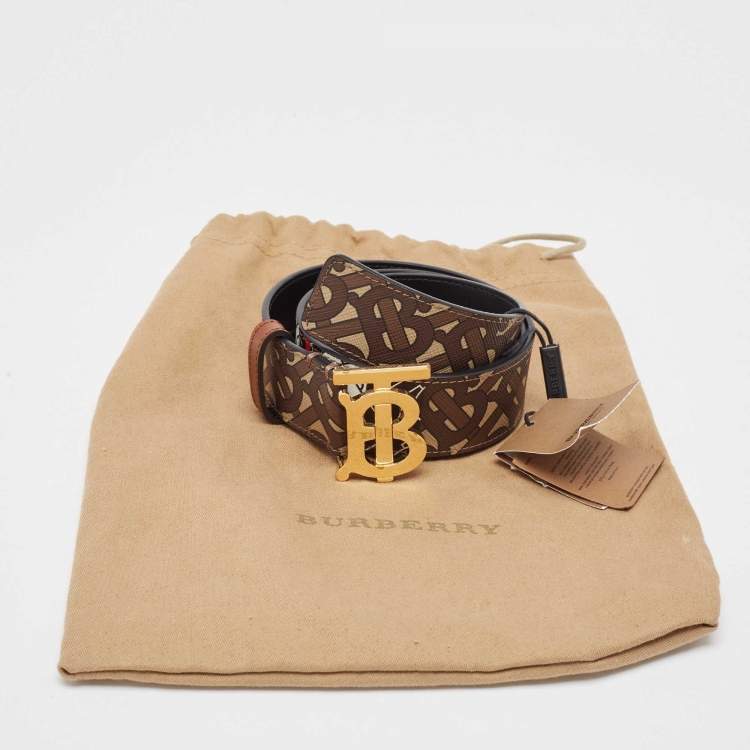 Pre Owned Burberry Brown Monogram Coated Canvas and Leather TB Buckle Belt S