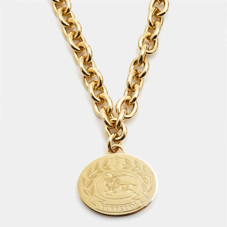 Pre Owned Burberry  Equestrian Knight Gold Tone Pendant Necklace