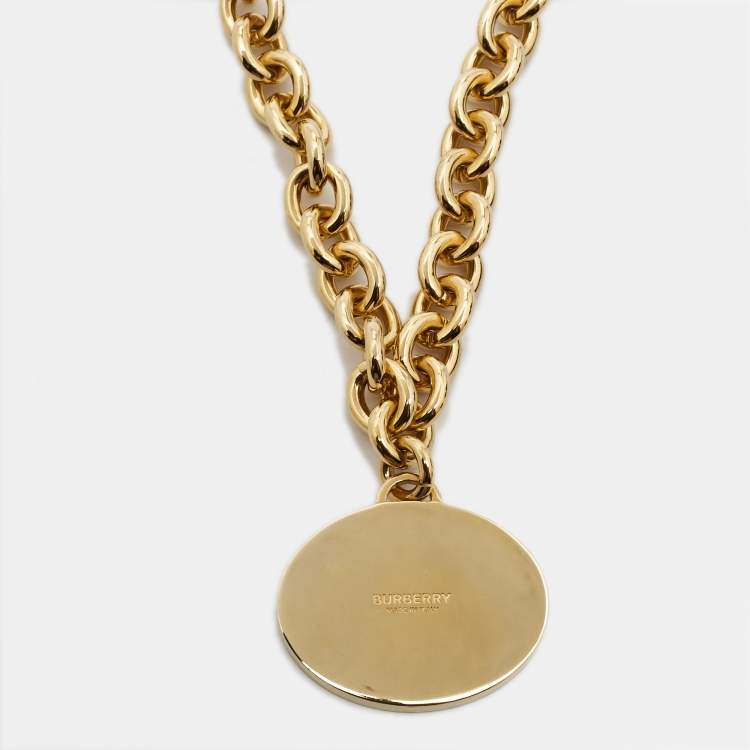 Pre Owned Burberry  Equestrian Knight Gold Tone Pendant Necklace