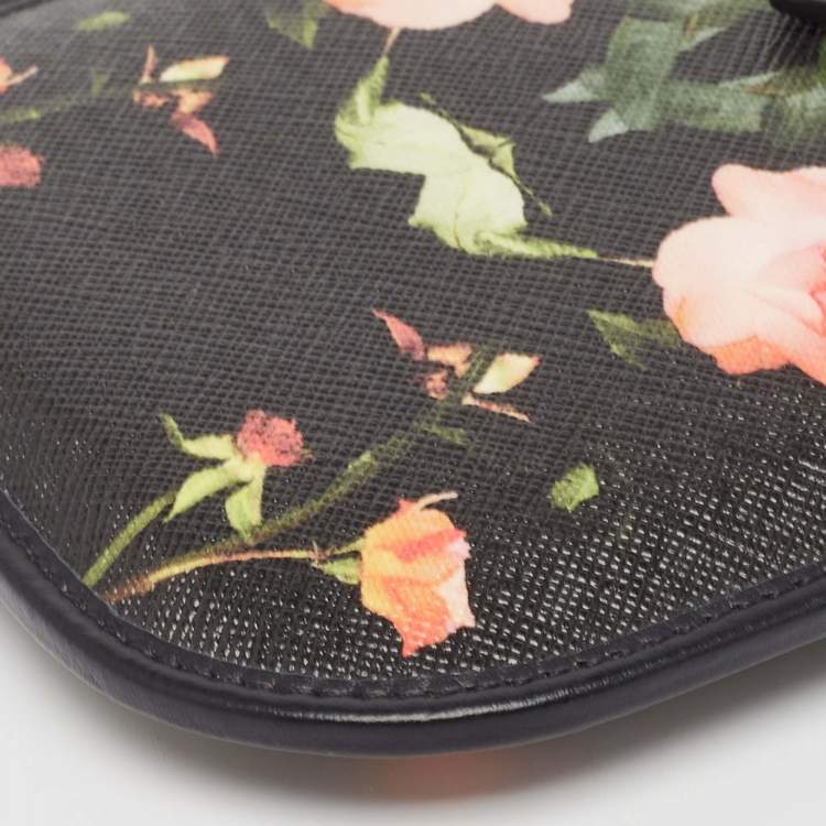 Pre Owned Burberry Black Floral Print Coated Canvas Anne Phone Pouch with Strap