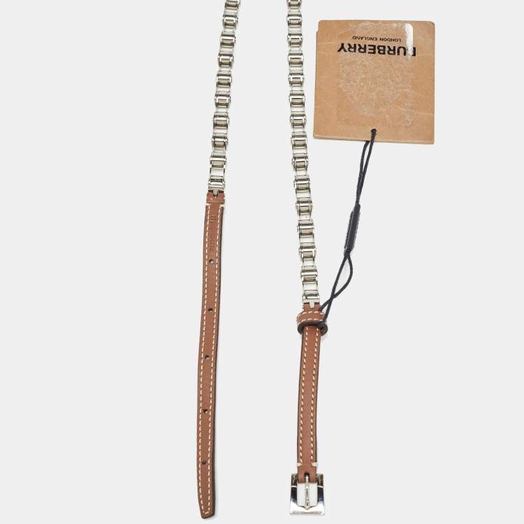 Pre Owned Burberry Brown Leather Bike Chain Belt L