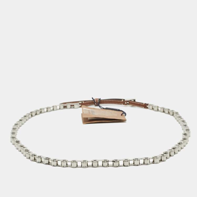 Pre Owned Burberry Brown Leather Bike Chain Belt L