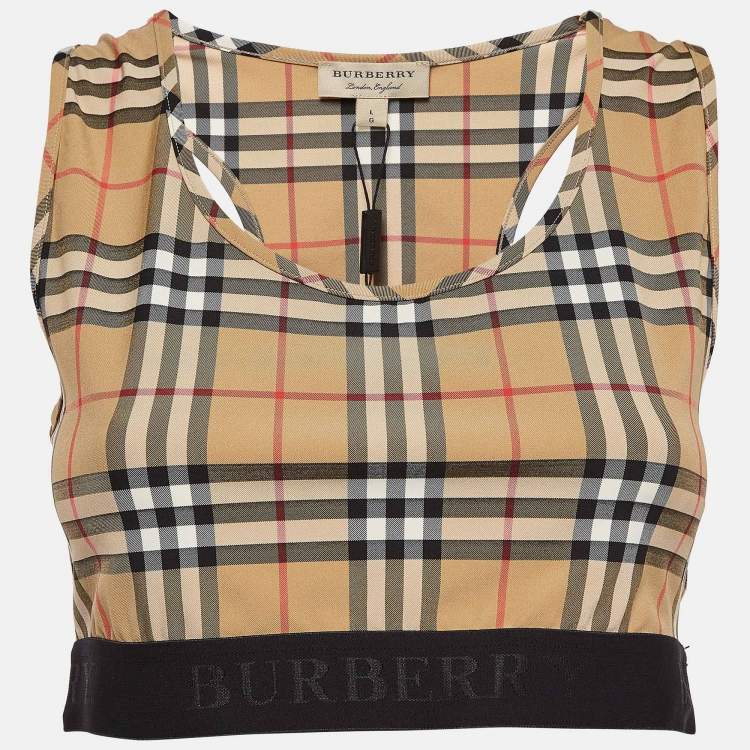 Pre Owned Burberry Brown Large Dalby Nylon Crop Top L