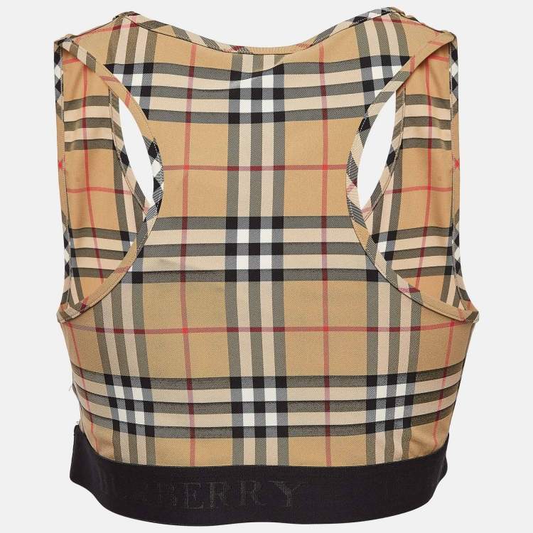 Pre Owned Burberry Brown Large Dalby Nylon Crop Top L