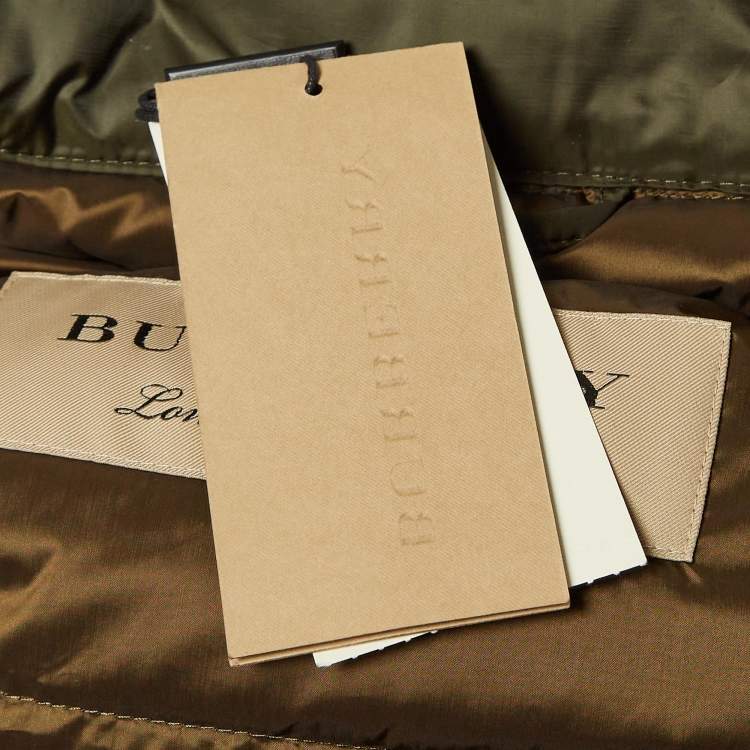 Pre Owned Burberry Olive Green Synthetic Quilted Puffer Down Coat M