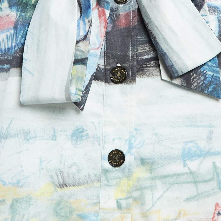 Pre Owned Burberry Multicolor Cotton Tie-Up Neck Full Sleeve Top M