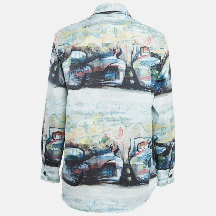 Pre Owned Burberry Multicolor Cotton Tie-Up Neck Full Sleeve Top M